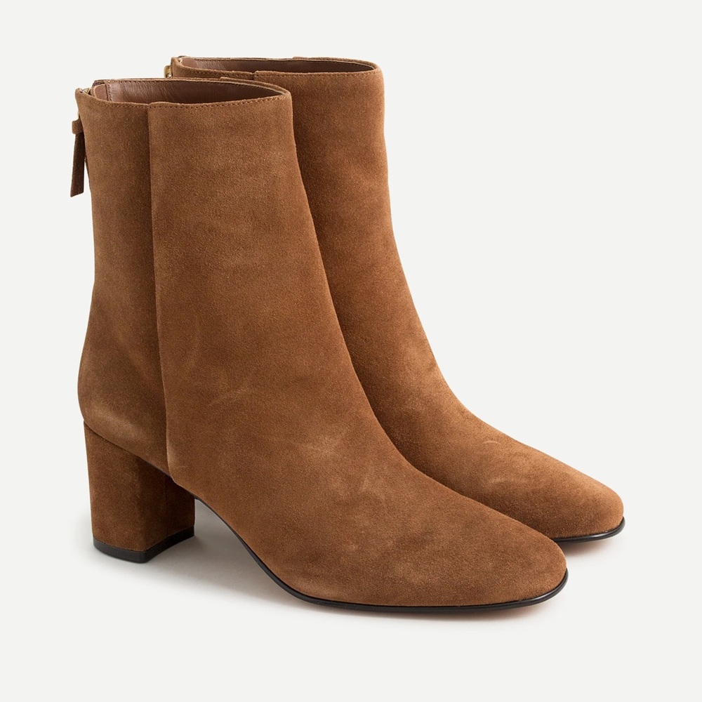 J. Crew Willa Brown Suede Leather Ankle Boots Block Heel Size 9